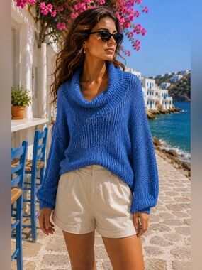 Free People Blue Knit Blouse